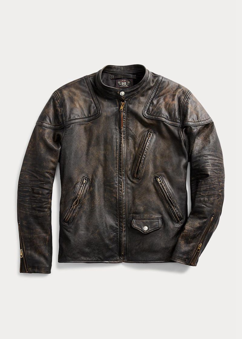 RRL ジャケット メンズ 黒 スリム フィット レザー Moto PCGMU5149